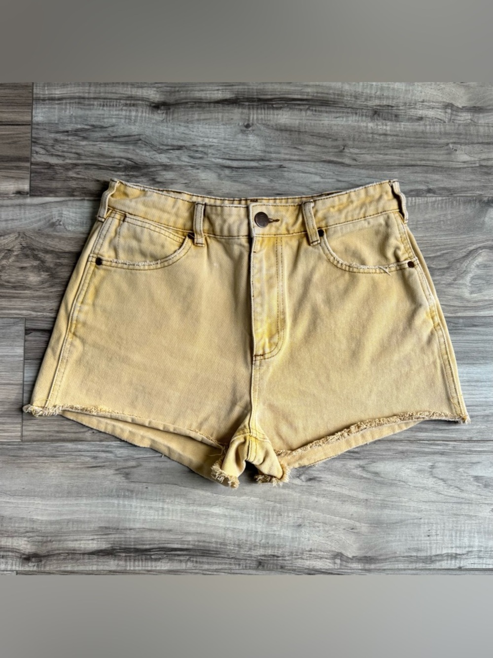 Billabong x Wrangler Faded Distressed Yellow High-Rise Denim Shorts